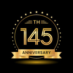145th Anniversary, Perfect template design for anniversary celebration with gold color for booklet, leaflet, magazine, brochure poster, web, invitation or greeting card. Vector template
