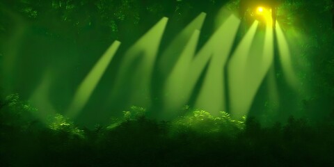 Sun rays falling deep into a thick jungle. High quality Illustration