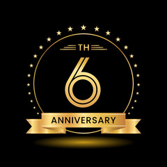 6th Anniversary, Perfect template design for anniversary celebration with gold color for booklet, leaflet, magazine, brochure poster, web, invitation or greeting card. Vector template