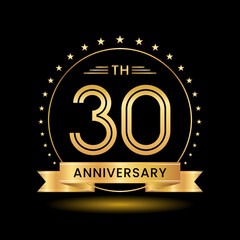 30th Anniversary, Perfect template design for anniversary celebration with gold color for booklet, leaflet, magazine, brochure poster, web, invitation or greeting card. Vector template