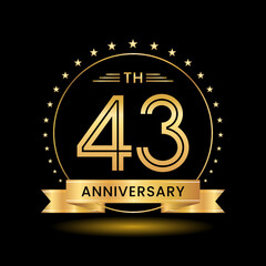 43th Anniversary, Perfect template design for anniversary celebration with gold color for booklet, leaflet, magazine, brochure poster, web, invitation or greeting card. Vector template