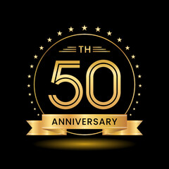 50th Anniversary, Perfect template design for anniversary celebration with gold color for booklet, leaflet, magazine, brochure poster, web, invitation or greeting card. Vector template