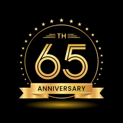 65th Anniversary, Perfect template design for anniversary celebration with gold color for booklet, leaflet, magazine, brochure poster, web, invitation or greeting card. Vector template