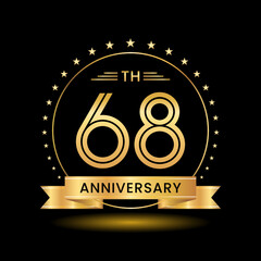 68th Anniversary, Perfect template design for anniversary celebration with gold color for booklet, leaflet, magazine, brochure poster, web, invitation or greeting card. Vector template