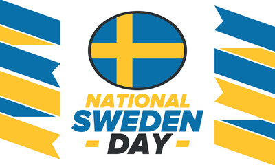 Sweden National Day. Celebrated annually on June 6 in Sweden. Happy national holiday of freedom. Swedish flag. Northern Scandinavian country. Patriotic poster design. Vector illustration