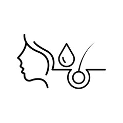 Hair care vector icon black outline EPS 10. Serum oil drop illustration. Beauty and medicine, treatment concept. Mesotherapy, hair strengthening symbol. Flat isolated sign on white for web, app, dev