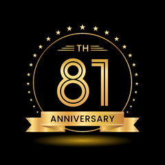 81th Anniversary, Perfect template design for anniversary celebration with gold color for booklet, leaflet, magazine, brochure poster, web, invitation or greeting card. Vector template