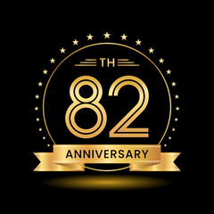 82th Anniversary, Perfect template design for anniversary celebration with gold color for booklet, leaflet, magazine, brochure poster, web, invitation or greeting card. Vector template