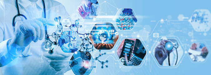 Doctor with virtual globe  healthcare network connection concept.Science and medical innovation...