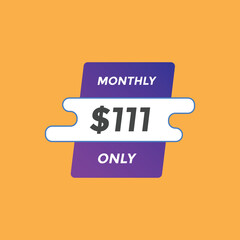 111 dollar price tag. Price $111 USD dollar only Sticker sale promotion Design. shop now button for Business or shopping promotion
