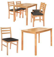 A set of kitchen furniture from a table and chairs. Isolated from the background. Interior element