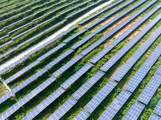 solar power station in farm during sunset