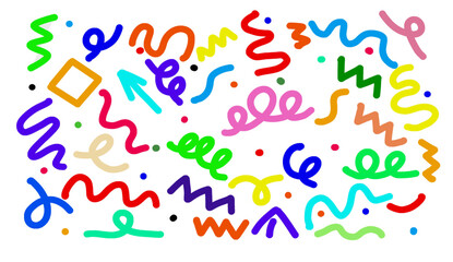 happy text Multi-colored arrows, imaginary curves