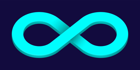 Mint 3D Infinity Symbol on Dark Blue  Background. Endless Vector Logo Design. Concept of infinity for your web site design, logo, app, UI. EPS10.