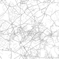 Area map of La Louviere Belgium with white background and black roads