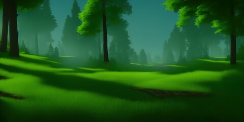 Obraz na płótnie Canvas landscape with path in dark green fir forest. High quality Illustration
