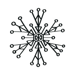 Monochrome illustration of snowflake in sketch style. Hand drawings in art ink style. Black and white graphics.