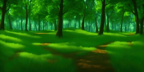 Fototapeta na wymiar Fantasy forest path. Forest grass in woods landscape. High quality Illustration