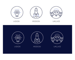 Mission, Vision, and Value Icons for business.