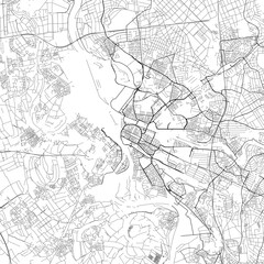 Area map of Mannheim Germany with white background and black roads