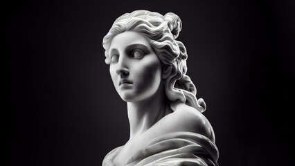 Illustration of a Renaissance marble statue of Selene. She is the goddess of the Moon. Selene in Greek mythology, known as Luna in Roman mythology. - obrazy, fototapety, plakaty