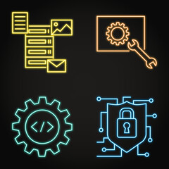 Software data neon icon set