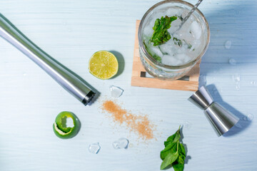 top view mojito preparation with all its ingredients