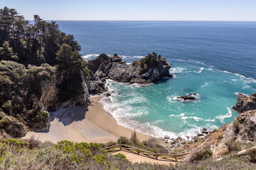 scenic coastal landscape at Big Sur seen from Cabrillo Highway, State Route No. 1 in California,