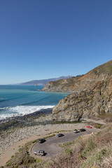 scenic coastal landscape at Big Sur seen from Cabrillo Highway, State Route No. 1 in California,