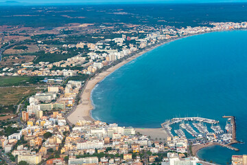 Fototapeta na wymiar aerial of Palma de Mallorca in dawn with empty beach