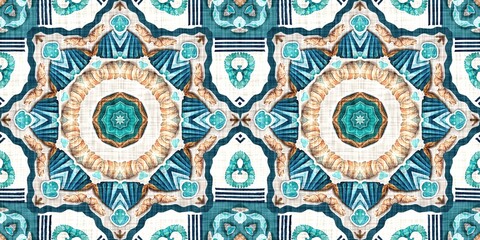 Teal beach house border in coastal style patchwork pattern. Modern nantucket summer printed edging time fabric. Banner ribbon in seamless repeat.