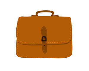 Light brown briefcase or bag, . Leather case for documents and papers isolated on a white background. Flat vector illustration.