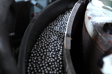 Bearings in production. Small diameter bearings. The concept of the industrial industry.Heavy...