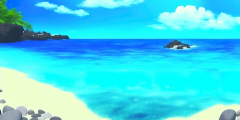Tropical blue ocean with white sand and stones underwater in Hawaii. Ocean background. High quality Illustration