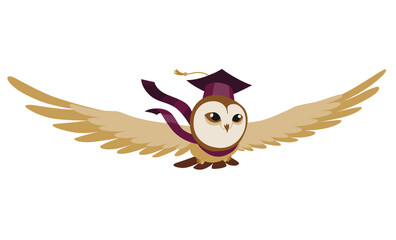 Owl wearing graduation cap. Cute wise owl with hat. Symbol of wisdom or graduation from higher or secondary educational institution
