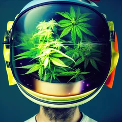 Fotobehang astronaut helmet with weed © Kait