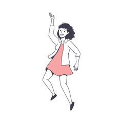 Jumping Woman Character Feeling Happy and Excited Rejoicing Vector Illustration