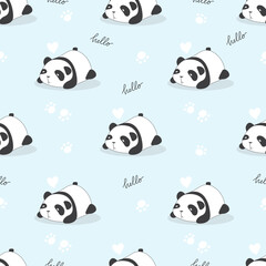 Vector hand-drawn seamless pattern with panda. Children's wallpaper.	