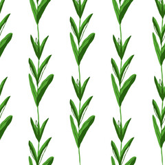 Seamless pattern with green leaves on a white background