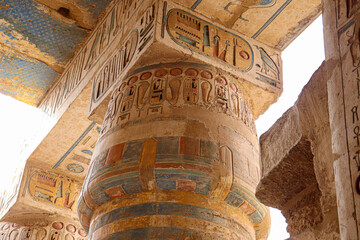 Beautiful column at the temple of Ramses III in Luxor (Medinet habu)