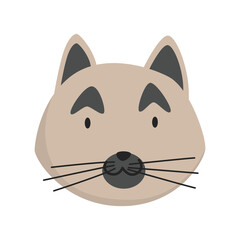 Cat head emoticon. Funny decorative drawn cat face character or avatar. Vector illustration of domestic pet