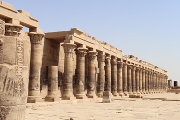 Ancient egyptian columns at Philae temple in Aswan 