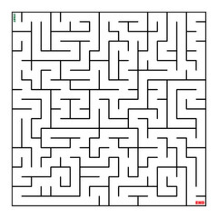 The maze coloring page finds the right way to the solution. square maze black line on white background