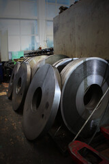 Blanks for large diameter bearings. Production of bearings . A photo in a real factory. Heavy...