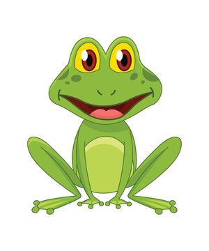 Cartoon frogs Funny cartoon frog. Little amphibia character standing and smiling on white background. Adorable froggy watching