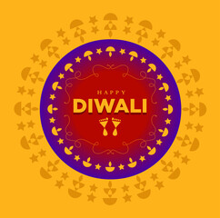 Happy diwali greetings with golden footprints. Happy Diwali icon.