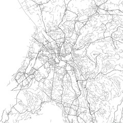 Area map of Salzburg Austria with white background and black roads