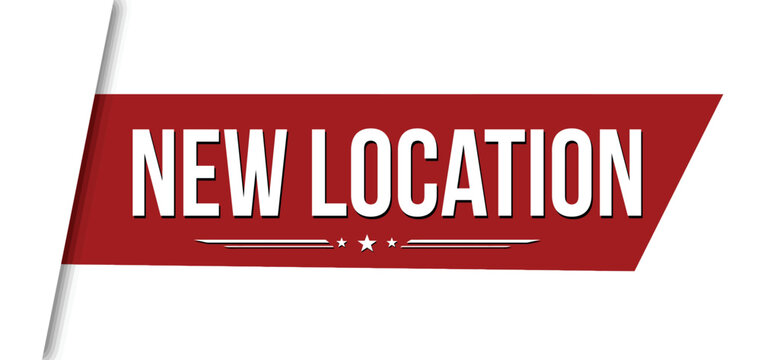 New location red ribbon or banner design