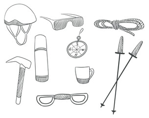 Collection of elements for alpinism and mountaineering