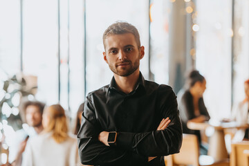 Cheerful self confident professional businessman with crossed hands portrait.